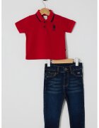 US Polo Assn Тениска с яка и дънки - 2 части - Червен/Тъмносин