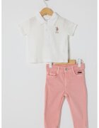 US Polo Assn Тениска с яка и дънки - 2 части - Розова сьомга/Мръснобял
