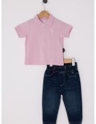 US Polo Assn Тениска с яка и дънки - 2 части - Тъмносин/Прашно розово
