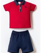 US Polo Assn Тениска с яка и къс панталон - 2 части - Бял/Тъмносин
