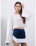 UVIA Къса пола със странични цепки - Бял/Индигово синьо