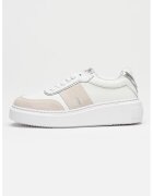 Valentino Спортни обувки от кожа и велур с лого - Бял/Сиво-бежов
