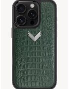VELANTE OFFICIALE Унисекс кожен калъф за iPhone 16 Pro с шагрен - Тъмнозелен