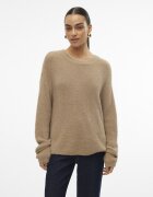 Vero Moda Мъхест свободен пуловер с деколте тип лодка Камел