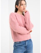 Vero Moda Пуловер с овално деколте и паднали ръкави - Розов меланж