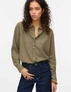 Vero Moda Риза с лен с остра яка Тъмно каки