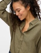 Vero Moda Риза с лен с остра яка Тъмно каки