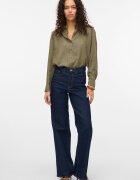 Vero Moda Риза с лен с остра яка Тъмно каки