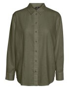 Vero Moda Риза с лен с остра яка Тъмно каки
