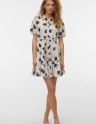 Vero Moda Рокля тип риза от органичен памук с връзка Крем/Тъмносин