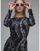 Versace Jeans Couture Рокля с дълги ръкави - Избеляло черно/Мръснобял