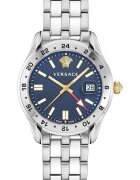 Versace Мъжки часовник кварцов механизъм Ronda 515.24D GMT - сребърна верижка - син циферблат - 5 ATM