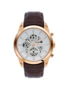 Wesse Мъжки часовник модел WWG401003L - с кафява каишка - кръгъл стоманен корпус от розово злато - бял циферблат - водоустойчивост 5 ATM