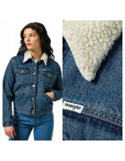 Wrangler Дамско Яке - Heritage Sherpa Jacket - Regular Fit - Класически Дизайн - Дълги Ръкави - 2 Джоба - С Копчета - Памук - S INTL - Синьо