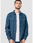 Wrangler Дънкова риза Western с контрастни шевове - Тъмносин/Мръснобял