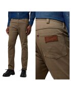 Wrangler Мъжки дънки - Larston - вталени - 5 джоба - средна талия - цип - памук - кафяви
