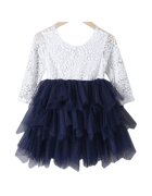 ZOYA Fashion Елегантна празнична рокля Angel за малки момичета - тъмносиня - с волани от дантела и тюл - Бял/Син