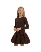 ZOYA Fashion Рокля за момиченца MaLuna Aria - мини - дълъг ръкав - рипсена текстура - пола тип балон - шоколадово кафяво - Кафяв