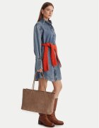 CALVIN KLEIN Дамска чанта Emblem Aop Embossed Suede Tote LV04F3334G Бежов