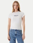 Tommy Jeans Тишърт Logo Pointelle DW0DW20899 Екрю Slim Fit