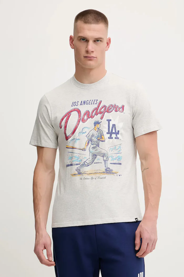 47 Brand Памучна тениска MLB Los Angeles Dodgers в сиво с принт BB012TEMECH685053CK