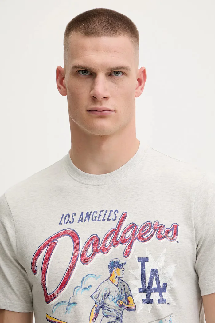47 Brand Памучна тениска MLB Los Angeles Dodgers в сиво с принт BB012TEMECH685053CK