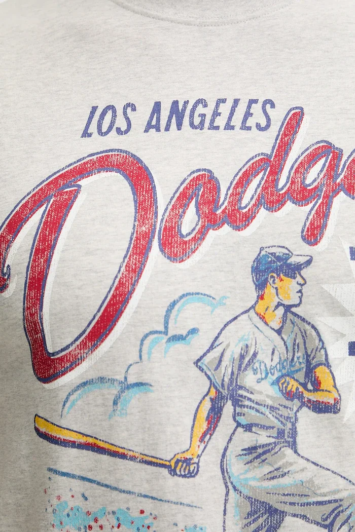 47 Brand Памучна тениска MLB Los Angeles Dodgers в сиво с принт BB012TEMECH685053CK