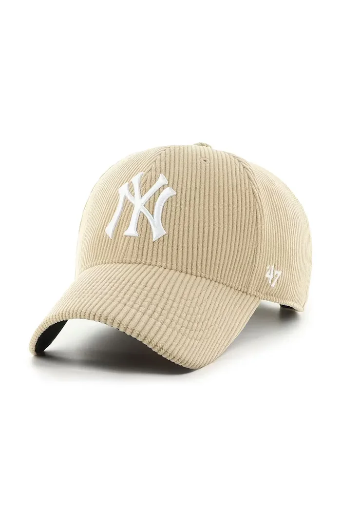 47 Brand шапка с козирка от джинсова материя MLB New York Yankees бежова B-THCKM17EWS-KHA