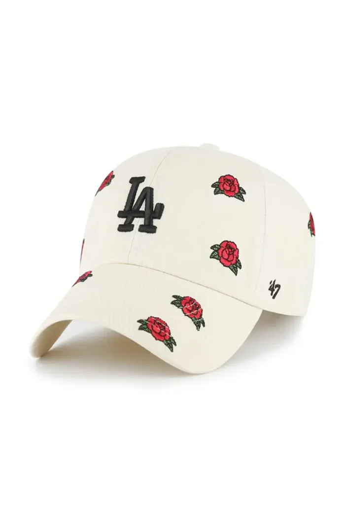 47 Brand шапка с козирка от памук MLB Los Angeles Dodgers бежова B-SCTRC12GWS-NTA