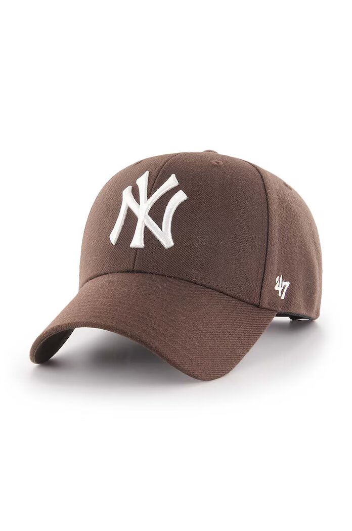 47 Brand Шапка с козирка с вълна MLB New York Yankees в кафяво с апликация B-MVPSP17WBP-BW