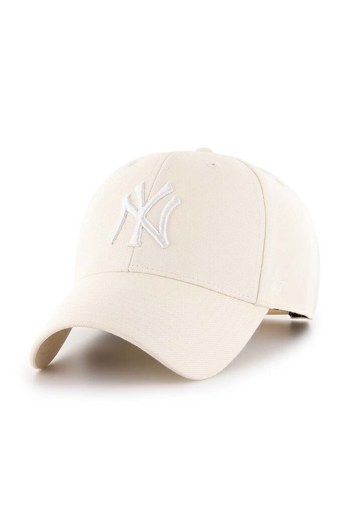 47 Brand Шапка с козирка вълна MLB New York Yankees в бежово с апликация B-MVPSP17WBP-NTC