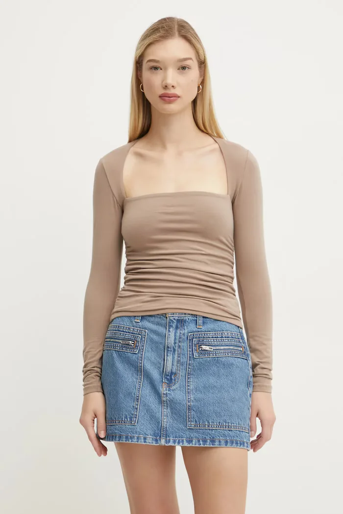 Abercrombie & Fitch Блуза с дълги ръкави в бежово KI139-4893