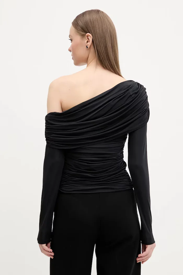 Abercrombie & Fitch Блуза в черно с изчистен дизайн KI139-5204