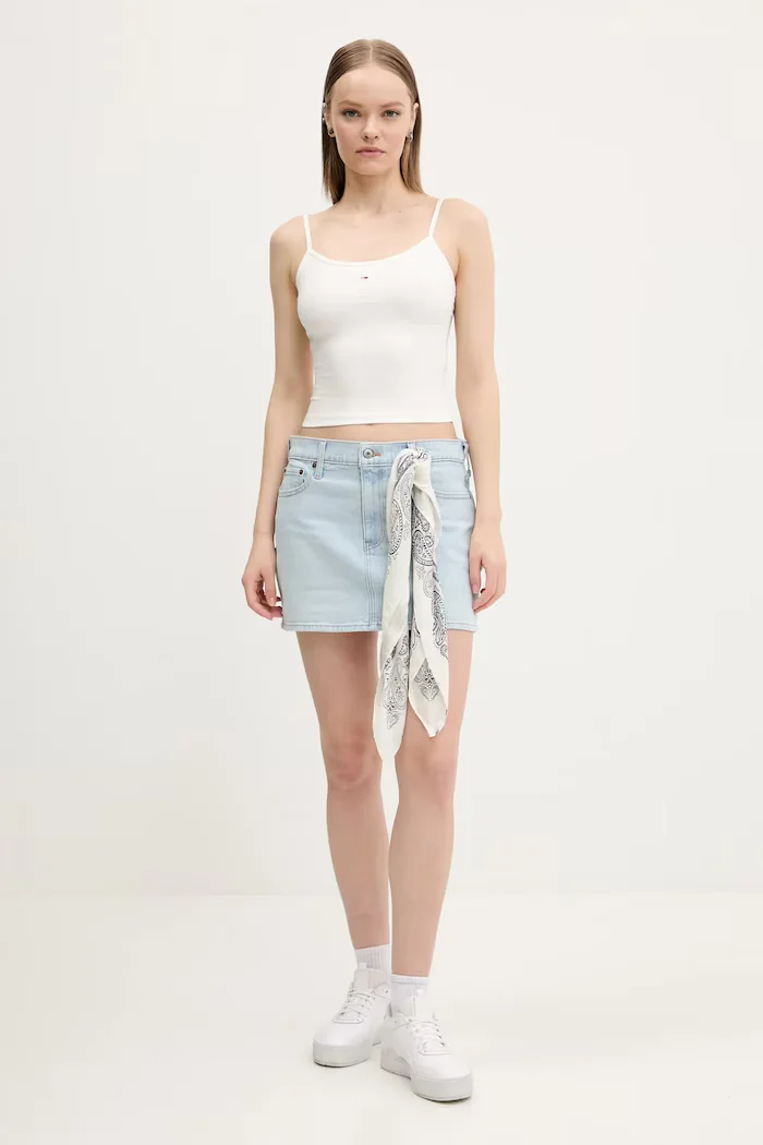 Abercrombie & Fitch Дънкова пола в синьо къса със стандартна кройка KI143-5085