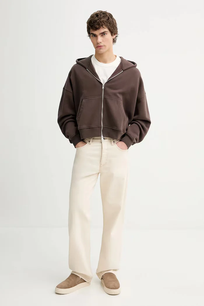 Abercrombie & Fitch Суичър мъжки в кафяво с качулка с изчистен дизайн KI122-5596-420