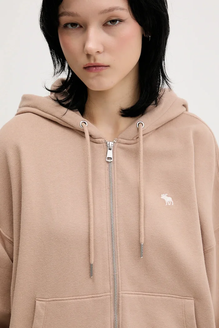 Abercrombie & Fitch Суичър в бежово с качулка с изчистен дизайн KI152-5417-420