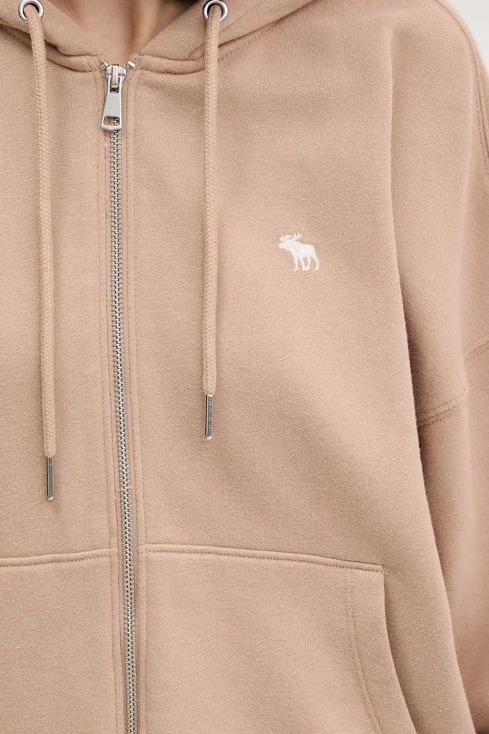 Abercrombie & Fitch Суичър в бежово с качулка с изчистен дизайн KI152-5417-420