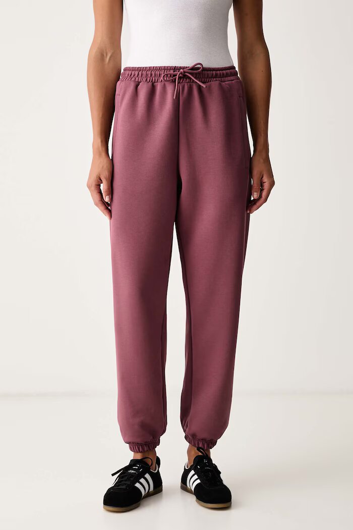 adidas by Stella McCartney панталон джогър дамски с памук бордо с висока талия KR3071