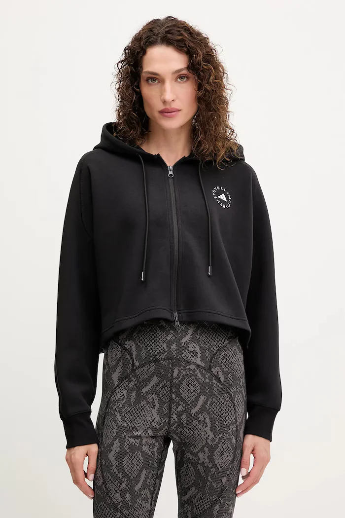 adidas by Stella McCartney Спортен суичър в черно с качулка с изчистен дизайн JD8107