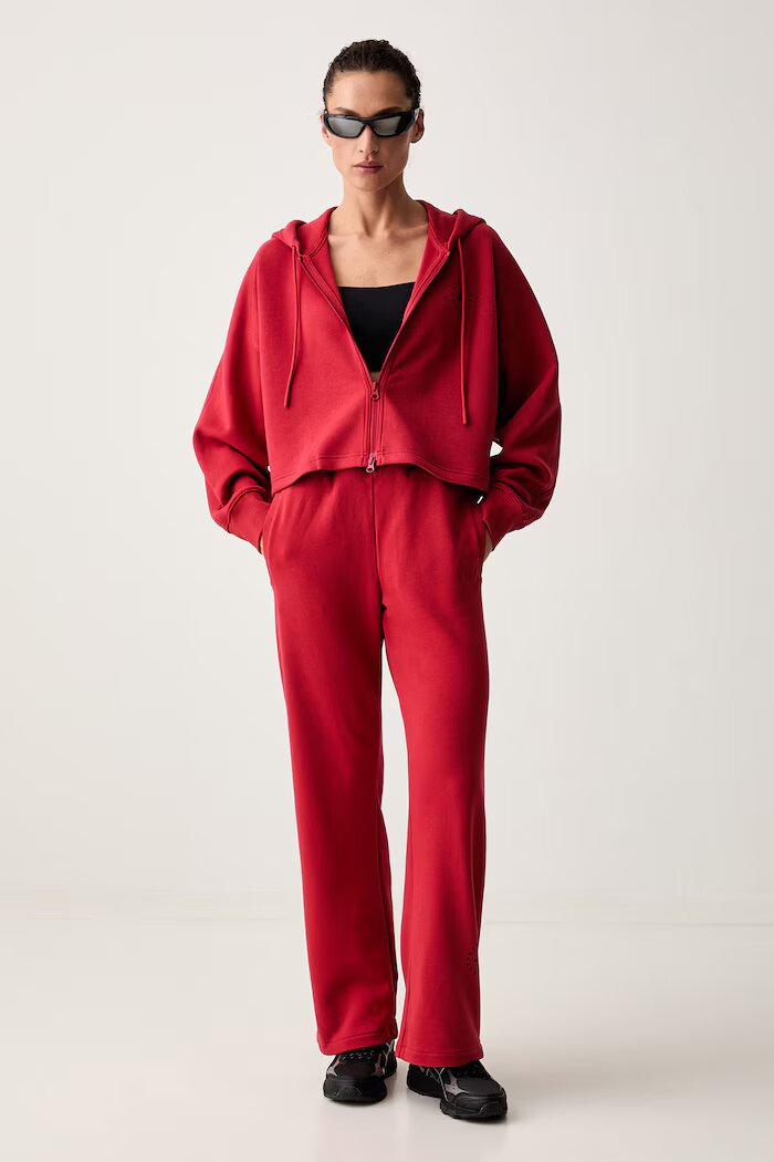 adidas by Stella McCartney суичър с цип и качулка дамски с памук червен KR6288