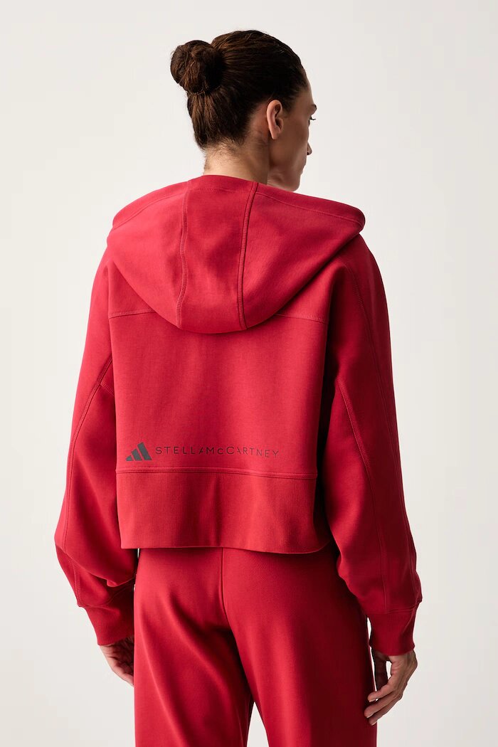 adidas by Stella McCartney суичър с цип и качулка дамски с памук червен KR6288