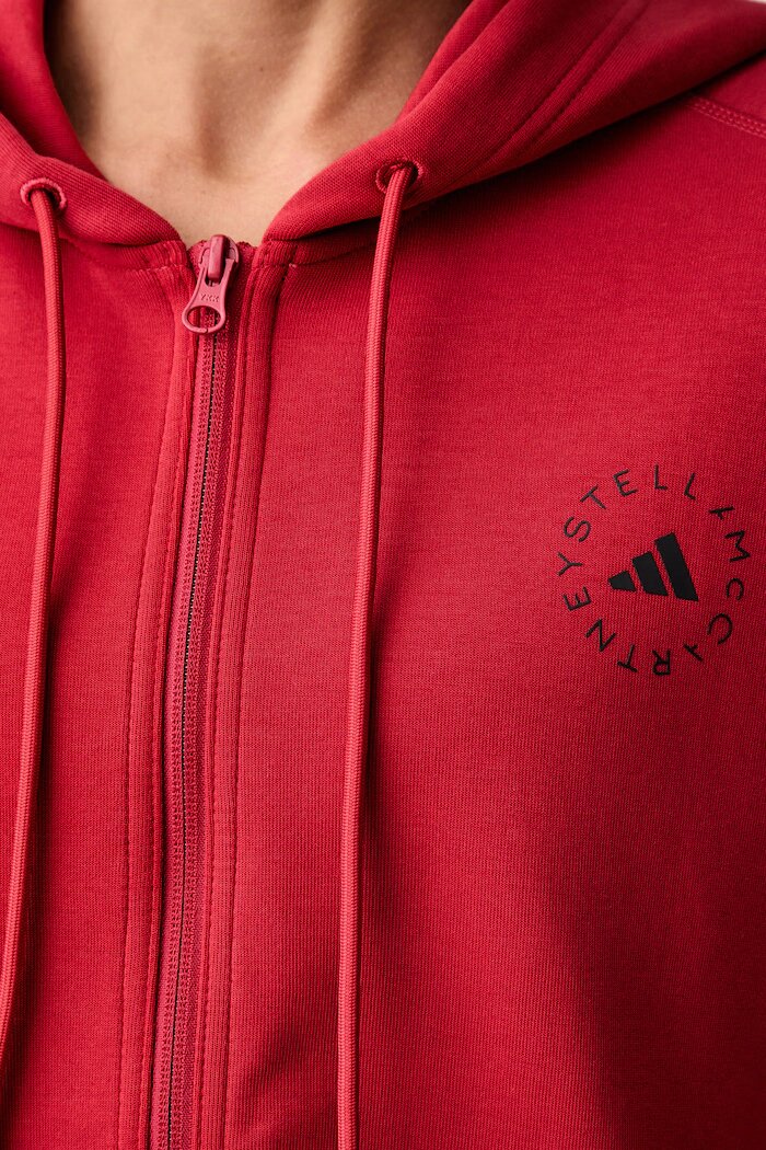 adidas by Stella McCartney суичър с цип и качулка дамски с памук червен KR6288