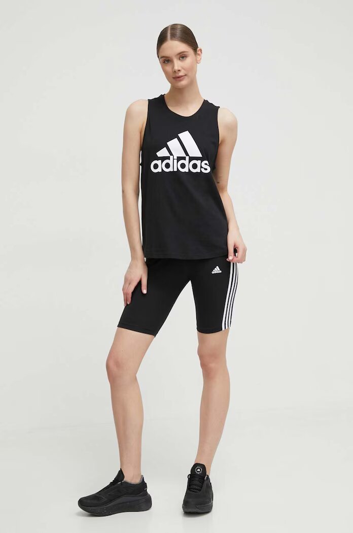 adidas Къс панталон GR3866 дамски в черно с апликация висока талия GR3866