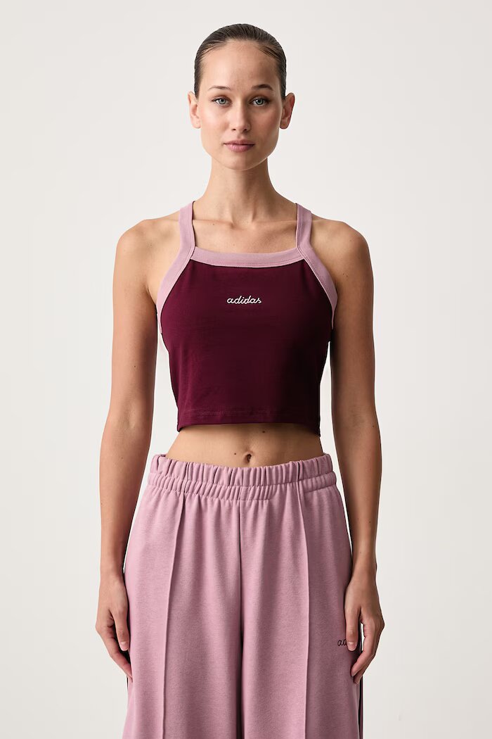 adidas къс топ дамски с памук Colorpop бордо KV6872