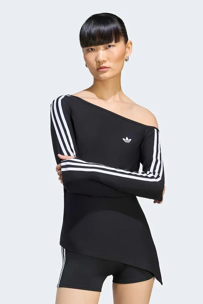 adidas Originals блуза с дълги ръкави дамска с вискоза Asymetric Top черна LE8310