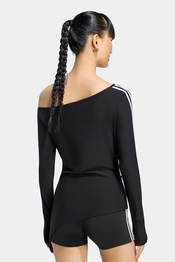 adidas Originals блуза с дълги ръкави дамска с вискоза Asymetric Top черна LE8310