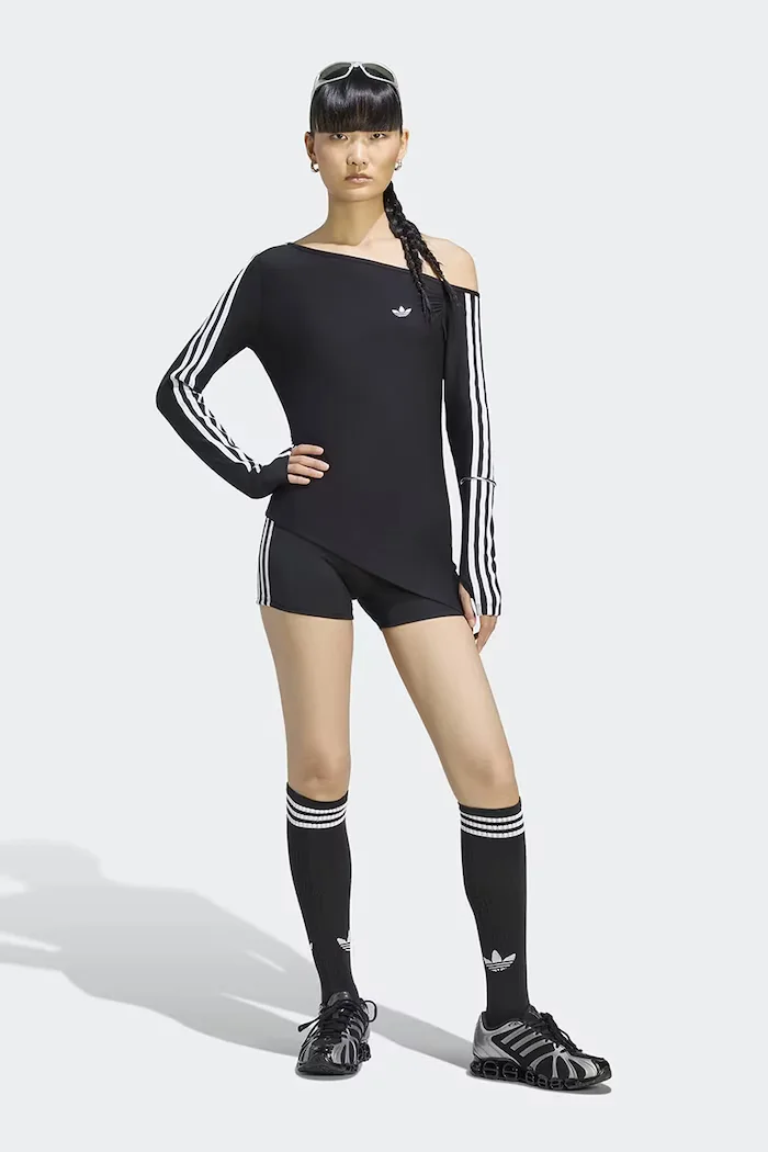 adidas Originals блуза с дълги ръкави дамска с вискоза Asymetric Top черна LE8310