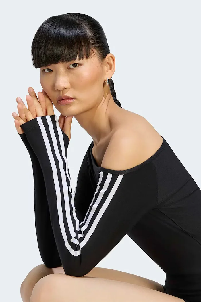 adidas Originals блуза с дълги ръкави дамска с вискоза Asymetric Top черна LE8310