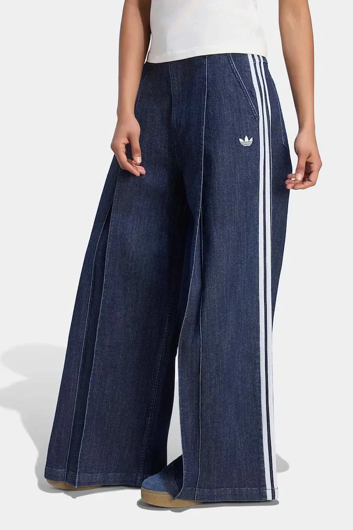 adidas Originals дънки wide leg дамски Denim Pleats сини LE8302