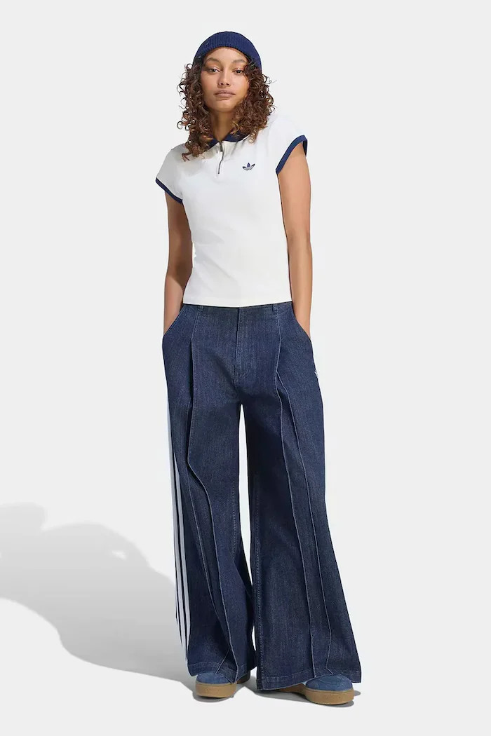 adidas Originals дънки wide leg дамски Denim Pleats сини LE8302